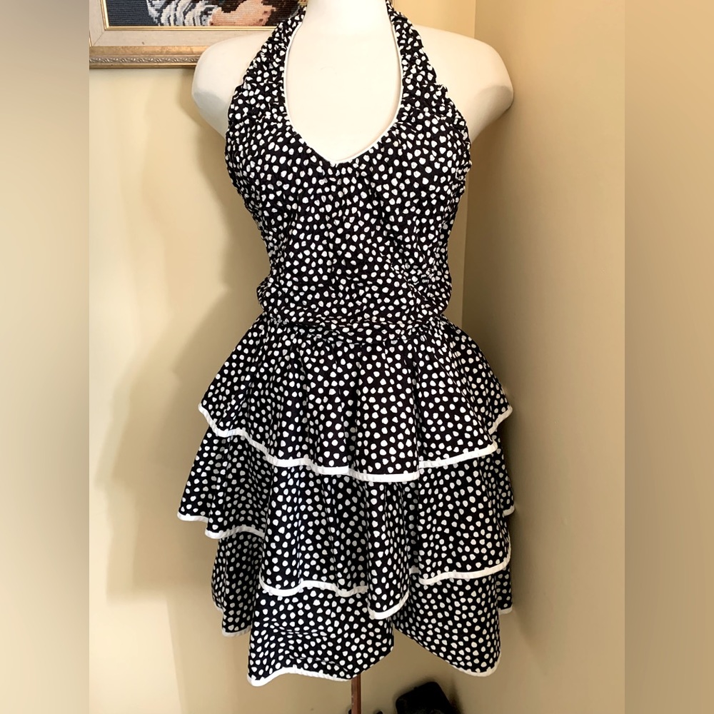 Super Cute Retro Black & White 80s Tiered Halter Dress